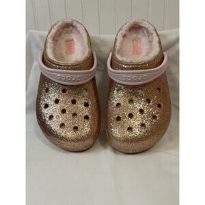 Crocs Classic Lined Glitter Clog  Youth J4 (Fits Women’s 6 Rose Gold/Blush – EUC